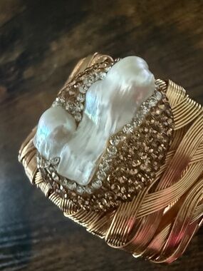 Rose Gold Braided Cuff Bracelet with Pearl Accent